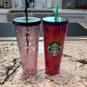 Starbucks Pink and Red Tumblers with Black and Green Lids